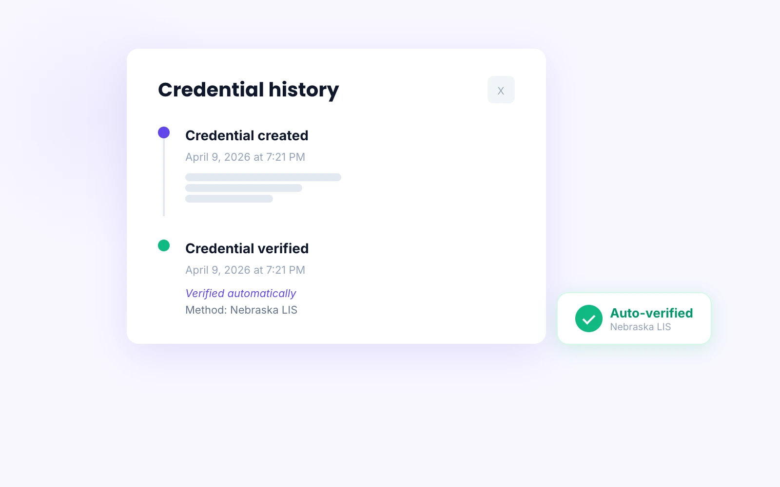 Auto-verification results showing verified credentials with source confirmation